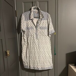 Faherty Blue and White Patterned Shirtdress XL